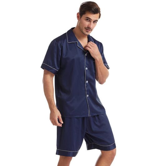 Men's Pajama Set Summer Satin Casual Homeware Suit Breathable Thin Short - sleeved Shorts - PratSN