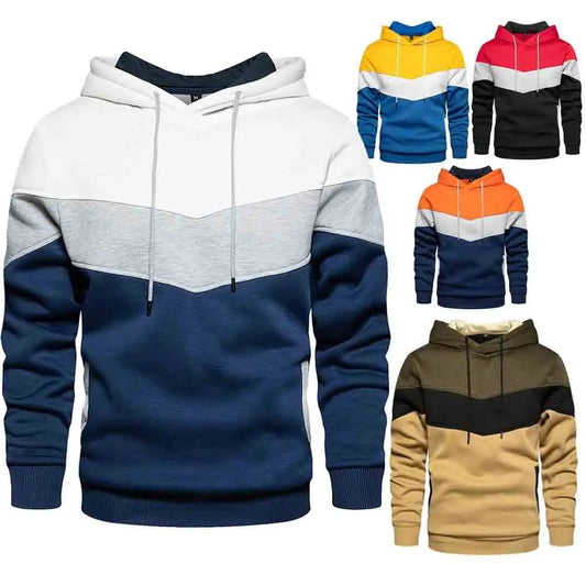 Men's Patchwork Hooded Sweatshirt Hoodies Clothing Casual Loose Fleece Warm Streetwear Autumn Winter Sports Outwear - PratSN