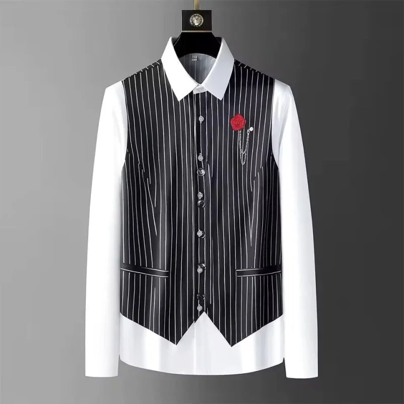 Men's Patterned Printed Shirt Men's Casual Business Formal Shirt, Vintage Piece Social Party Dress Shirt Top Abbigliamento Uomo - PratSN