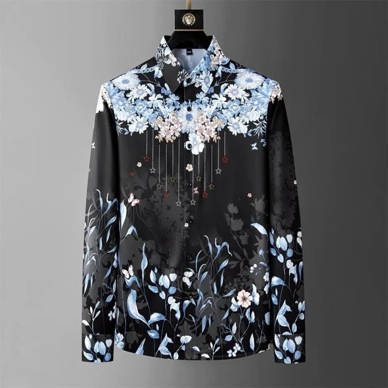 Men's Patterned Printed Shirt Men's Casual Business Formal Shirt, Vintage Piece Social Party Dress Shirt Top Abbigliamento Uomo - PratSN