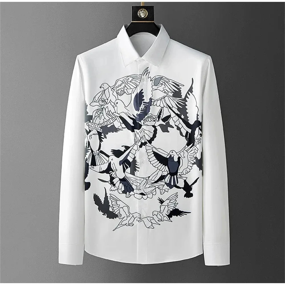 Men's Patterned Printed Shirt Men's Casual Business Formal Shirt, Vintage Piece Social Party Dress Shirt Top Abbigliamento Uomo - PratSN