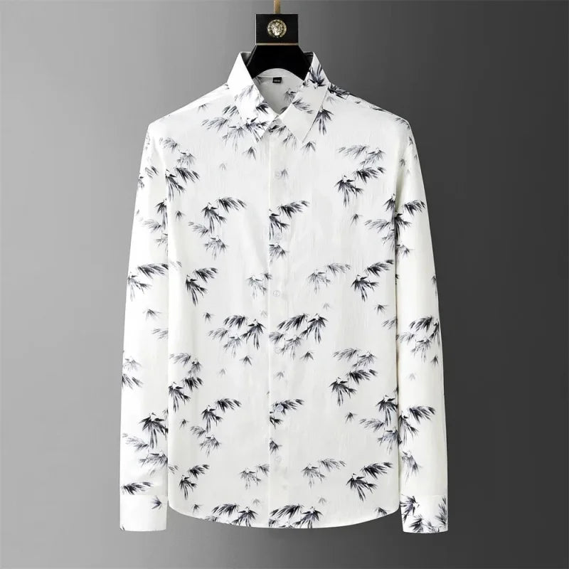 Men's Patterned Printed Shirt Men's Casual Business Formal Shirt, Vintage Piece Social Party Dress Shirt Top Abbigliamento Uomo - PratSN