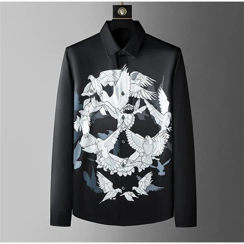 Men's Patterned Printed Shirt Men's Casual Business Formal Shirt, Vintage Piece Social Party Dress Shirt Top Abbigliamento Uomo - PratSN
