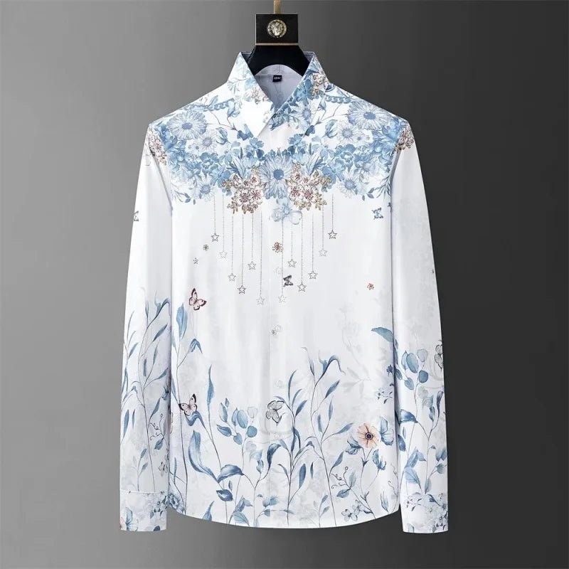Men's Patterned Printed Shirt Men's Casual Business Formal Shirt, Vintage Piece Social Party Dress Shirt Top Abbigliamento Uomo - PratSN