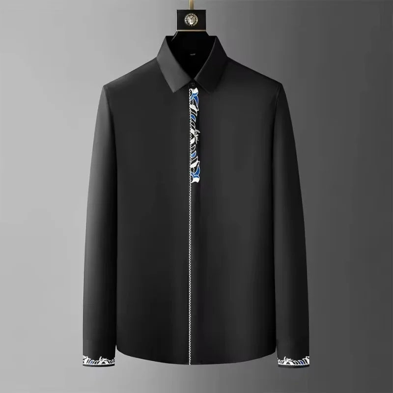 Men's Patterned Printed Shirt Men's Casual Business Formal Shirt, Vintage Piece Social Party Dress Shirt Top Abbigliamento Uomo - PratSN