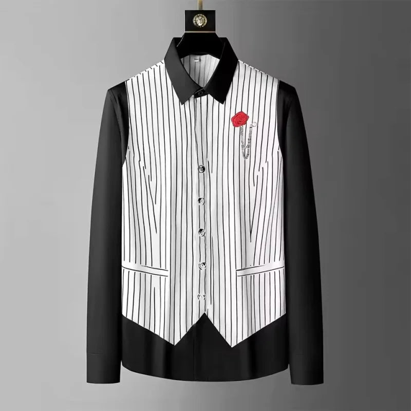Men's Patterned Printed Shirt Men's Casual Business Formal Shirt, Vintage Piece Social Party Dress Shirt Top Abbigliamento Uomo - PratSN
