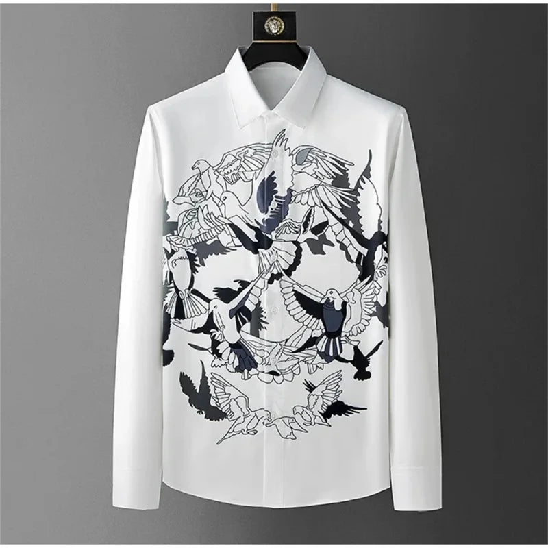 Men's Patterned Printed Shirt Men's Casual Business Formal Shirt, Vintage Piece Social Party Dress Shirt Top Abbigliamento Uomo - PratSN
