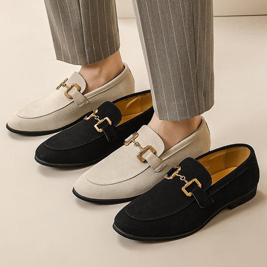 Men's Plus Size British Metal Buckle Casual Leather Shoes - PratSN