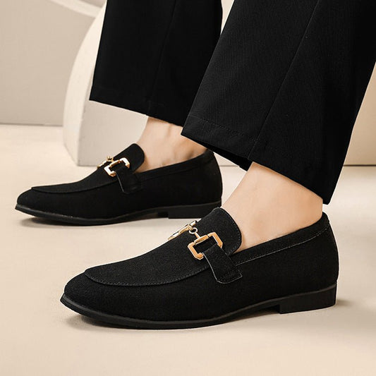 Men's Plus Size British Metal Buckle Casual Leather Shoes - PratSN
