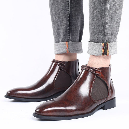 Men's Pointed Small Leather Shoes Lightweight 48 Large Size Gentleman High Top - PratSN
