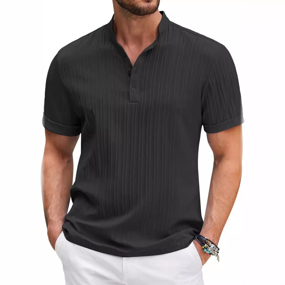Men's Polo Shirt Summer Stand Collar Buttons Short Sleeve T-shirt - PratSN