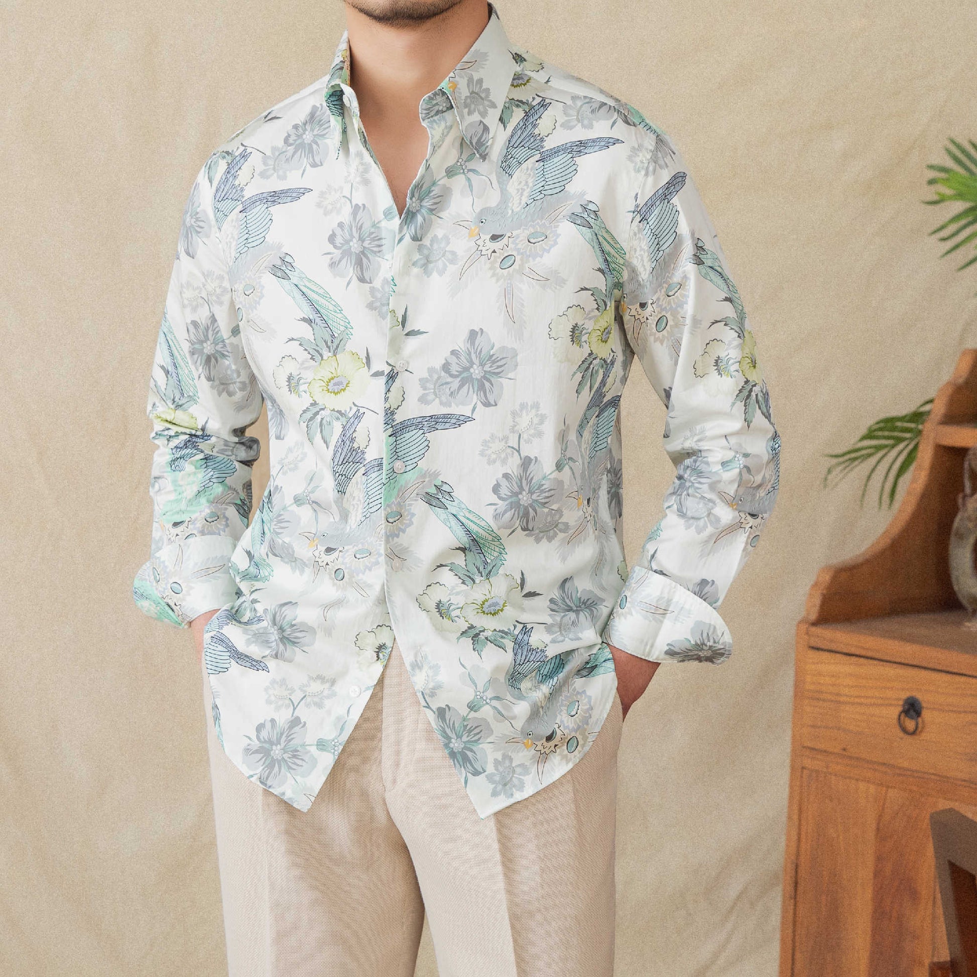 Men's Printed Long - sleeved Cotton Shirt - PratSN