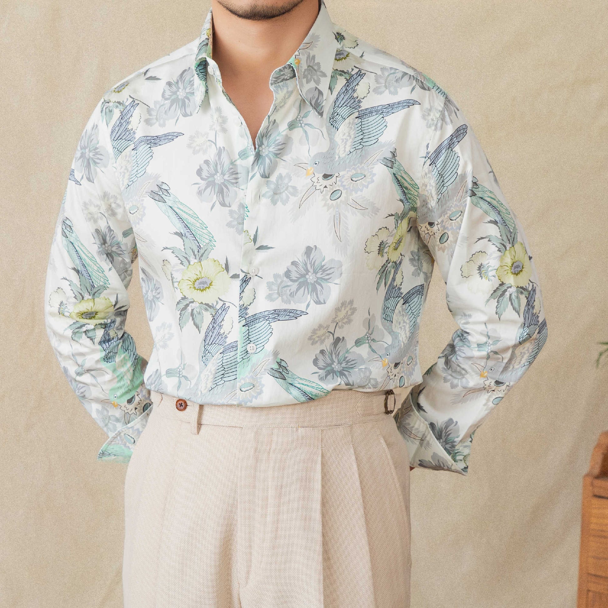 Men's Printed Long - sleeved Cotton Shirt - PratSN