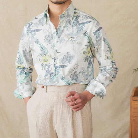 Men's Printed Long - sleeved Cotton Shirt - PratSN