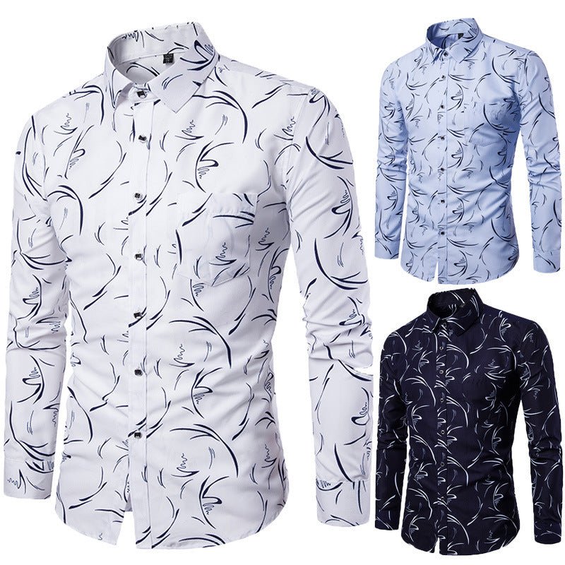 Men's Printed Long - sleeved Slim Casual Shirt - PratSN