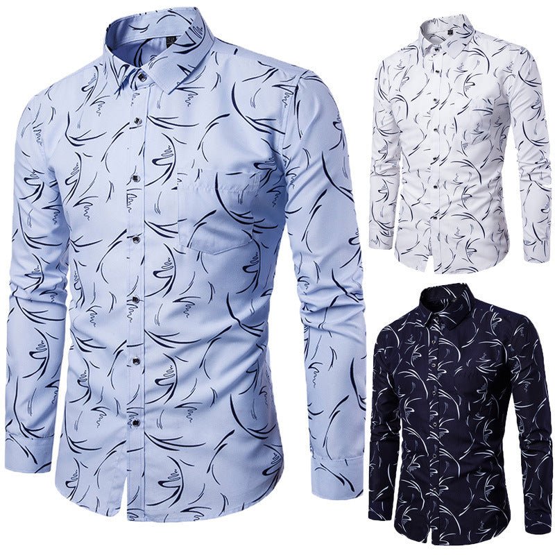 Men's Printed Long - sleeved Slim Casual Shirt - PratSN