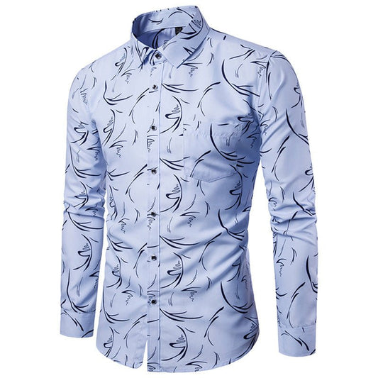 Men's Printed Long - sleeved Slim Casual Shirt - PratSN