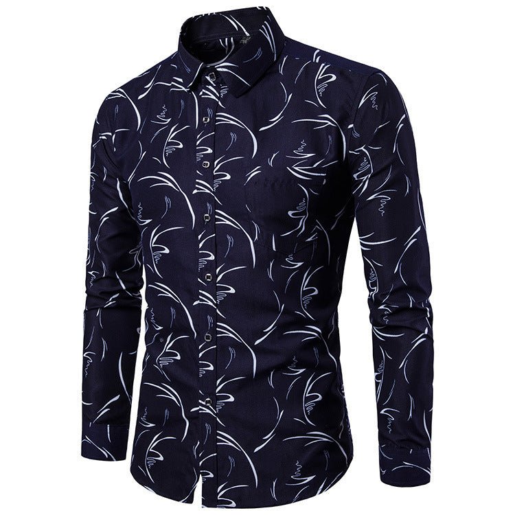 Men's Printed Long - sleeved Slim Casual Shirt - PratSN
