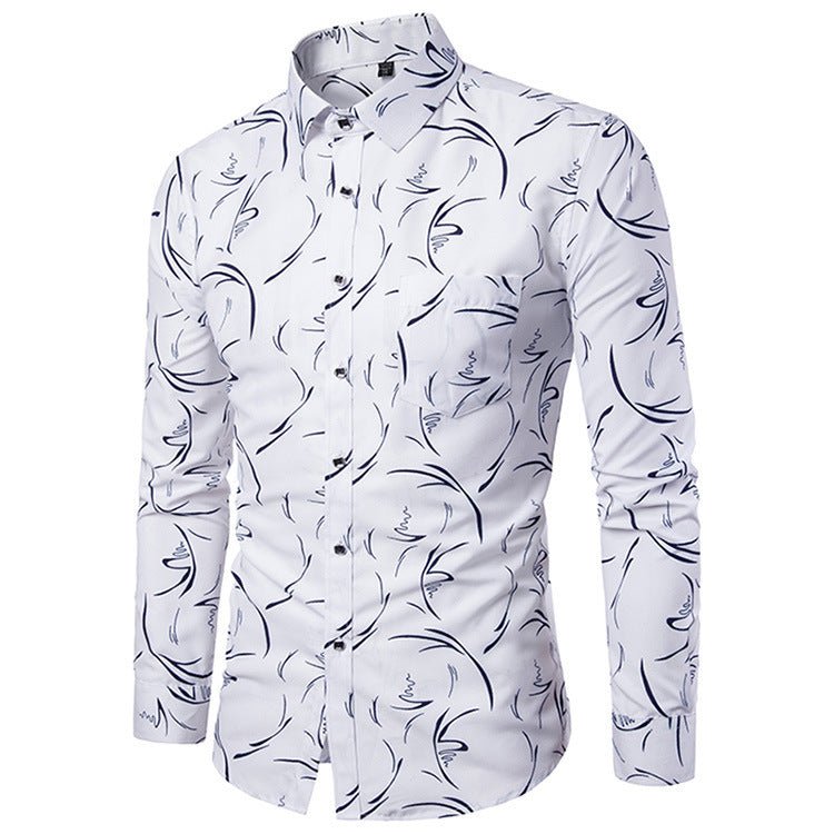 Men's Printed Long - sleeved Slim Casual Shirt - PratSN