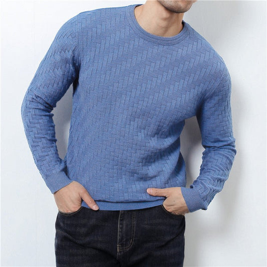 Men's Pullover Sweater Jacquard Woven Round Neck Sweater - PratSN