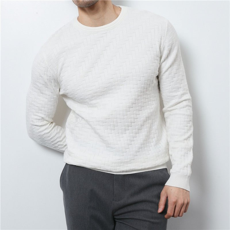 Men's Pullover Sweater Jacquard Woven Round Neck Sweater - PratSN