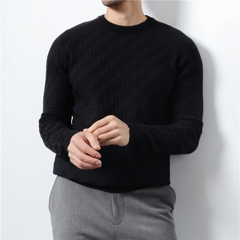 Men's Pullover Sweater Jacquard Woven Round Neck Sweater - PratSN
