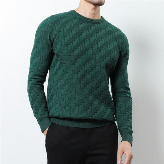 Men's Pullover Sweater Jacquard Woven Round Neck Sweater - PratSN