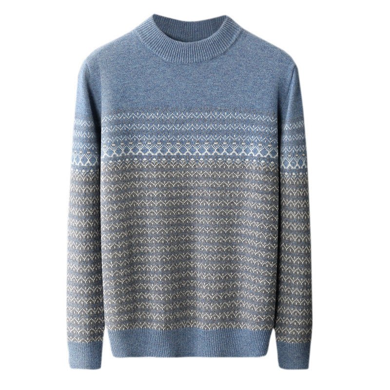 Men's Pure Wool Sweater Loose - fitting Casual Round - neck Color Matching - PratSN