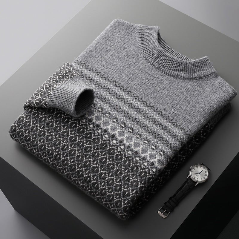 Men's Pure Wool Sweater Loose - fitting Casual Round - neck Color Matching - PratSN