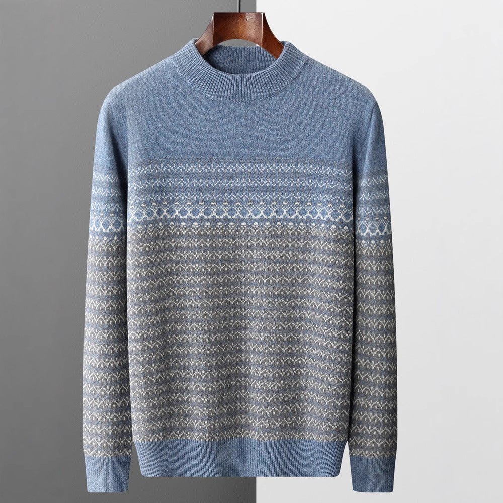 Men's Pure Wool Sweater Loose - fitting Casual Round - neck Color Matching - PratSN