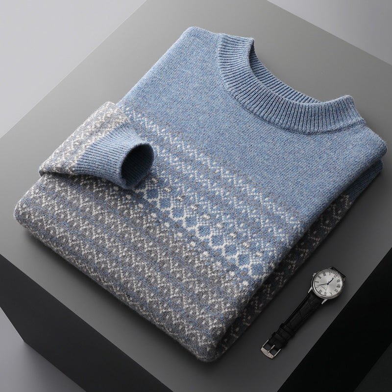 Men's Pure Wool Sweater Loose - fitting Casual Round - neck Color Matching - PratSN
