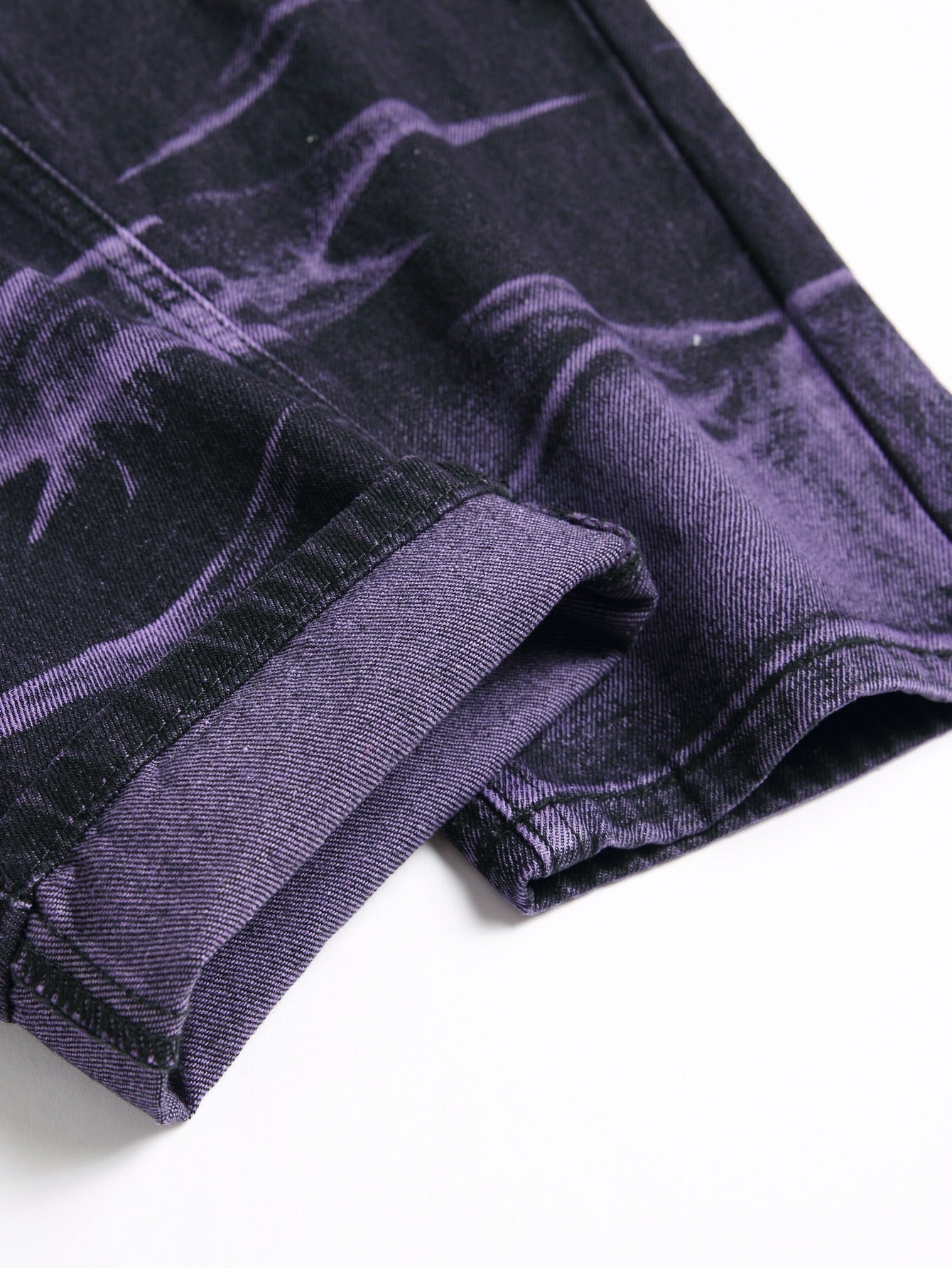 Men's Purple And Black Fried Ripped Denim Trousers - PratSN