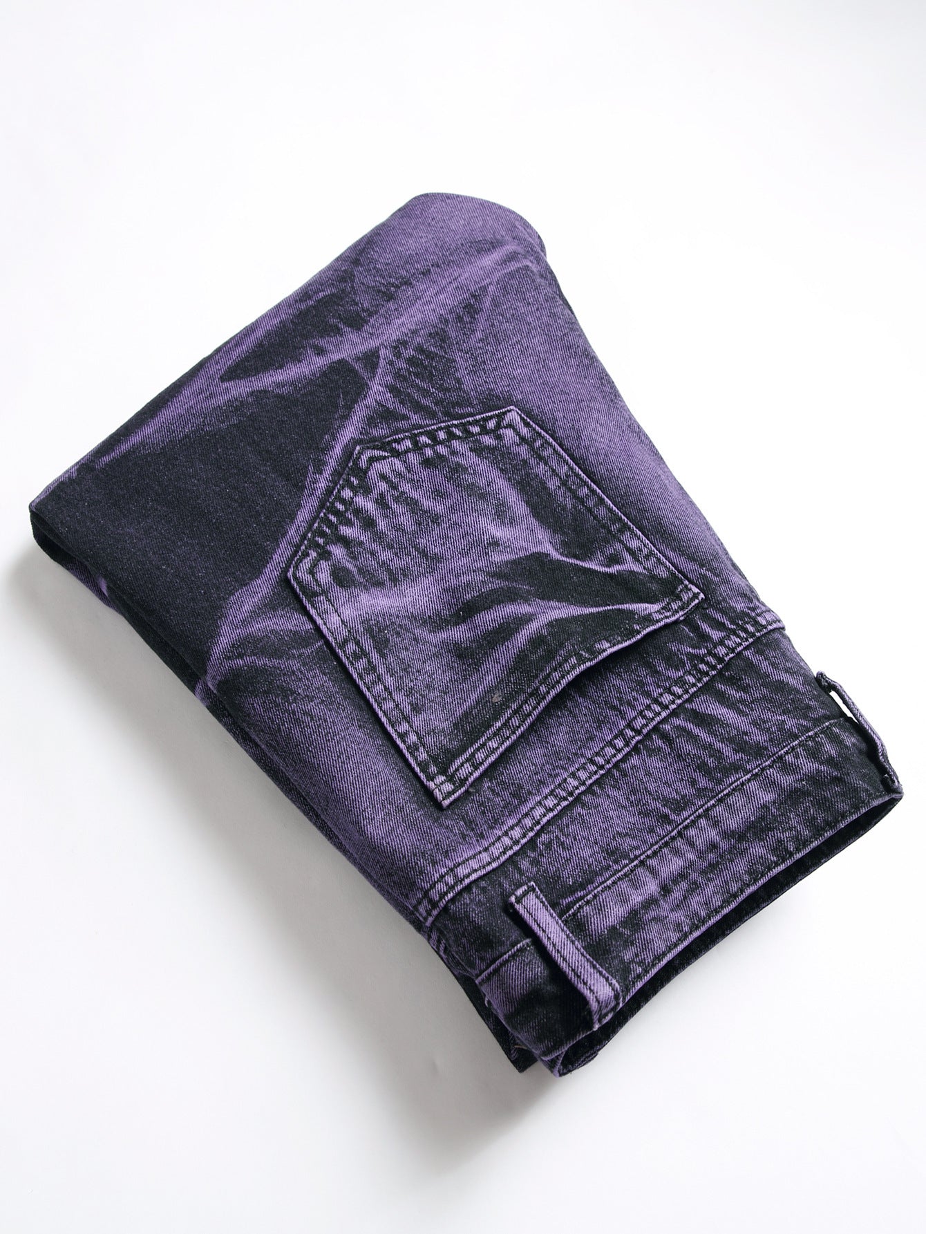 Men's Purple And Black Fried Ripped Denim Trousers - PratSN