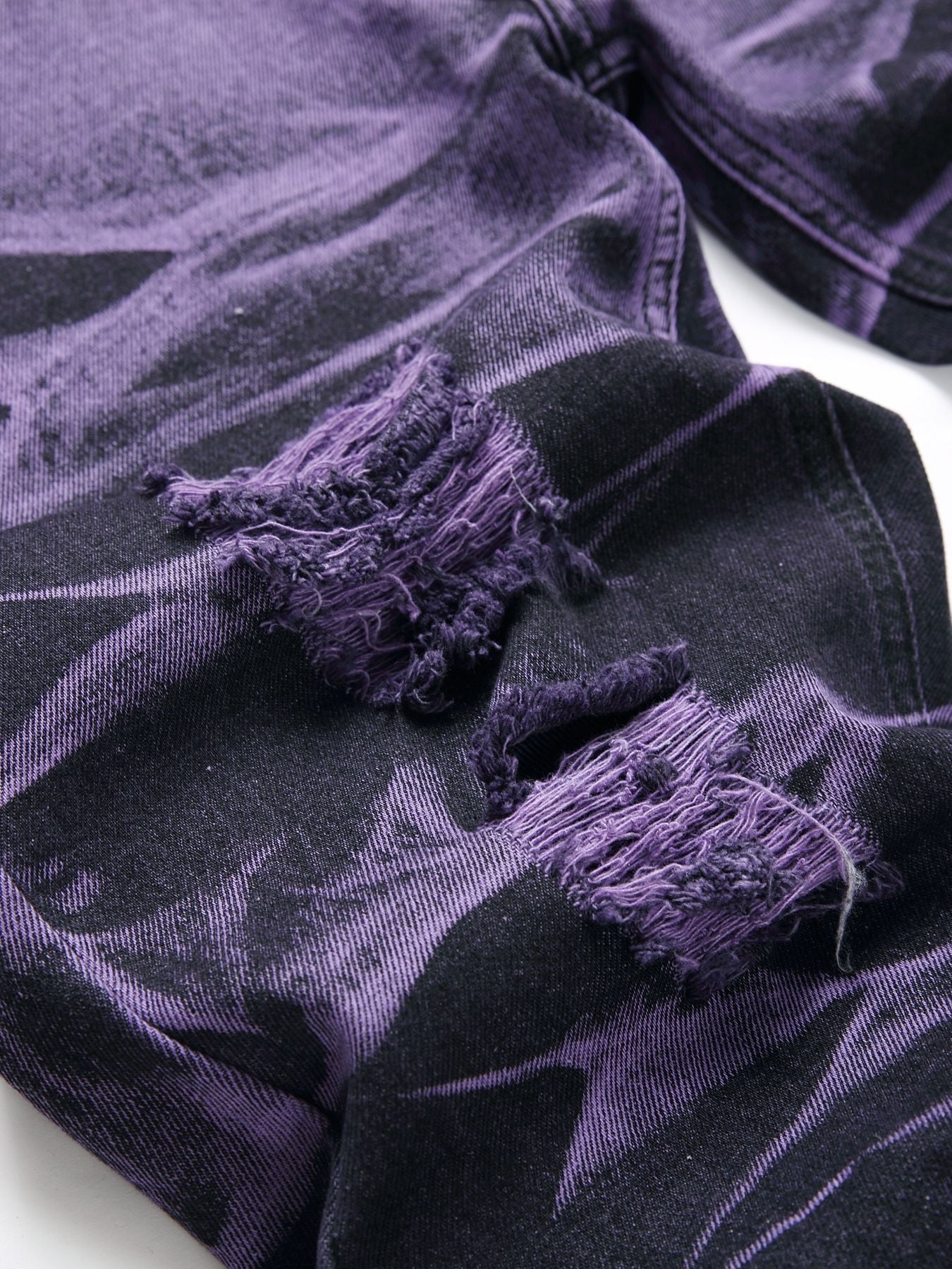 Men's Purple And Black Fried Ripped Denim Trousers - PratSN