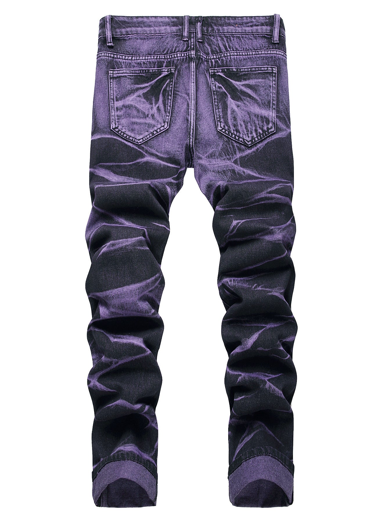 Men's Purple And Black Fried Ripped Denim Trousers - PratSN