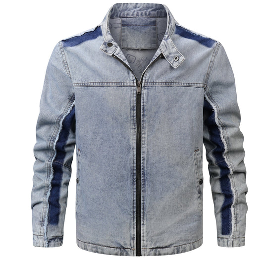 Men's Retro Denim Patchwork Jacket - Trendy Style - PratSN