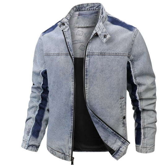 Men's Retro Denim Patchwork Jacket - Trendy Style - PratSN