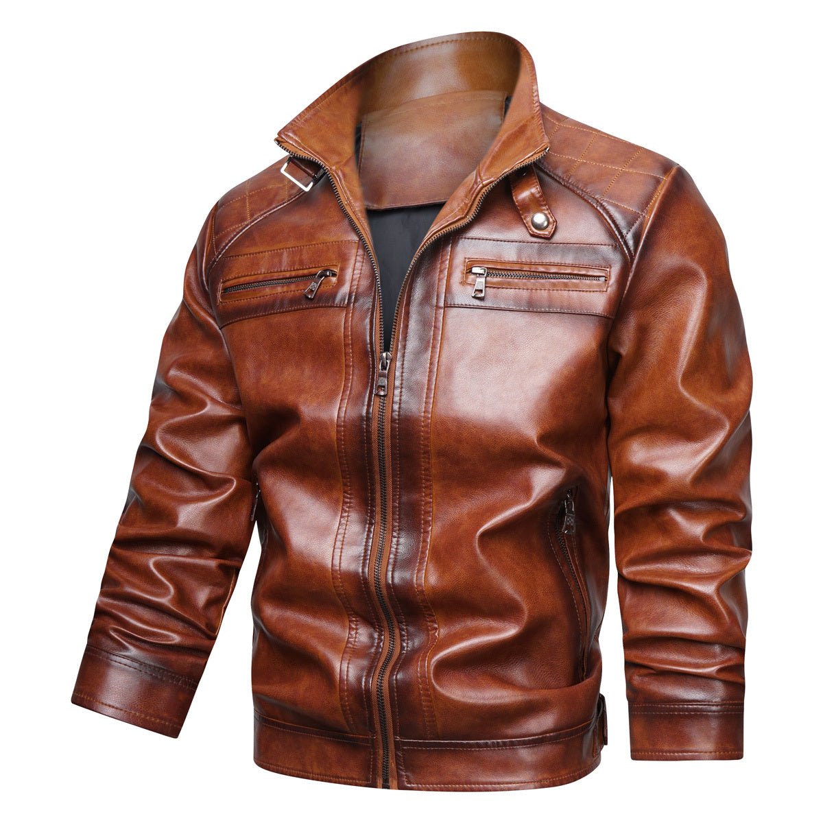 Men's Retro Faux Leather Cafe Racer Jacket - Stylish & Trendy - PratSN