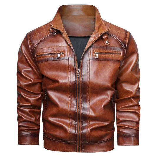 Men's Retro Faux Leather Cafe Racer Jacket - Stylish & Trendy - PratSN