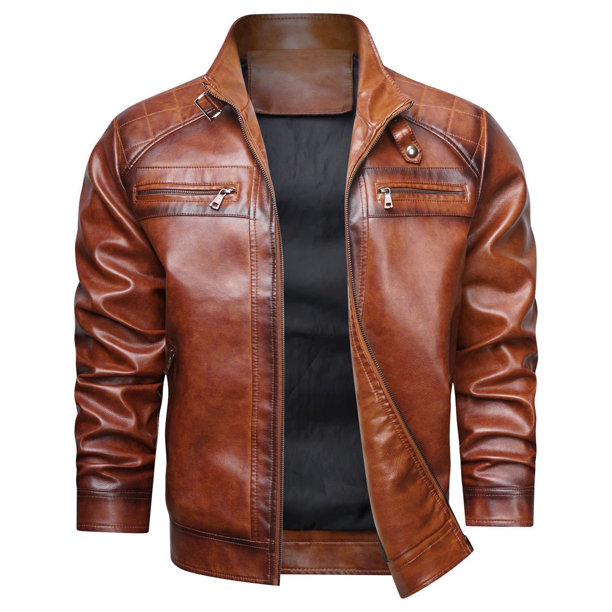 Men's Retro Faux Leather Cafe Racer Jacket - Stylish & Trendy - PratSN