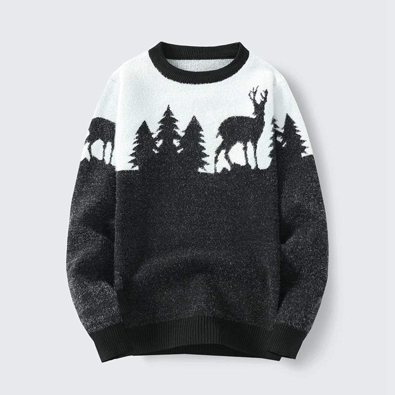 Men's Round Neck Jacquard Pullover Sweater - PratSN