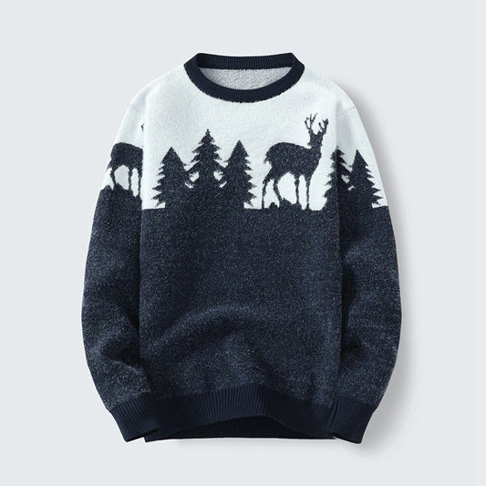 Men's Round Neck Jacquard Pullover Sweater - PratSN