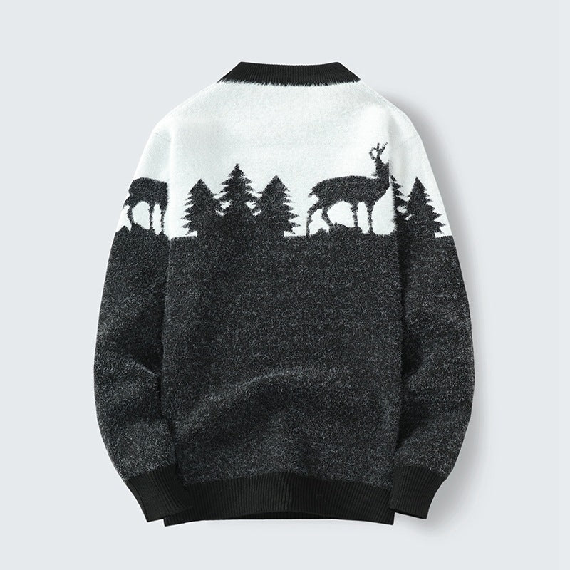 Men's Round Neck Jacquard Pullover Sweater - PratSN