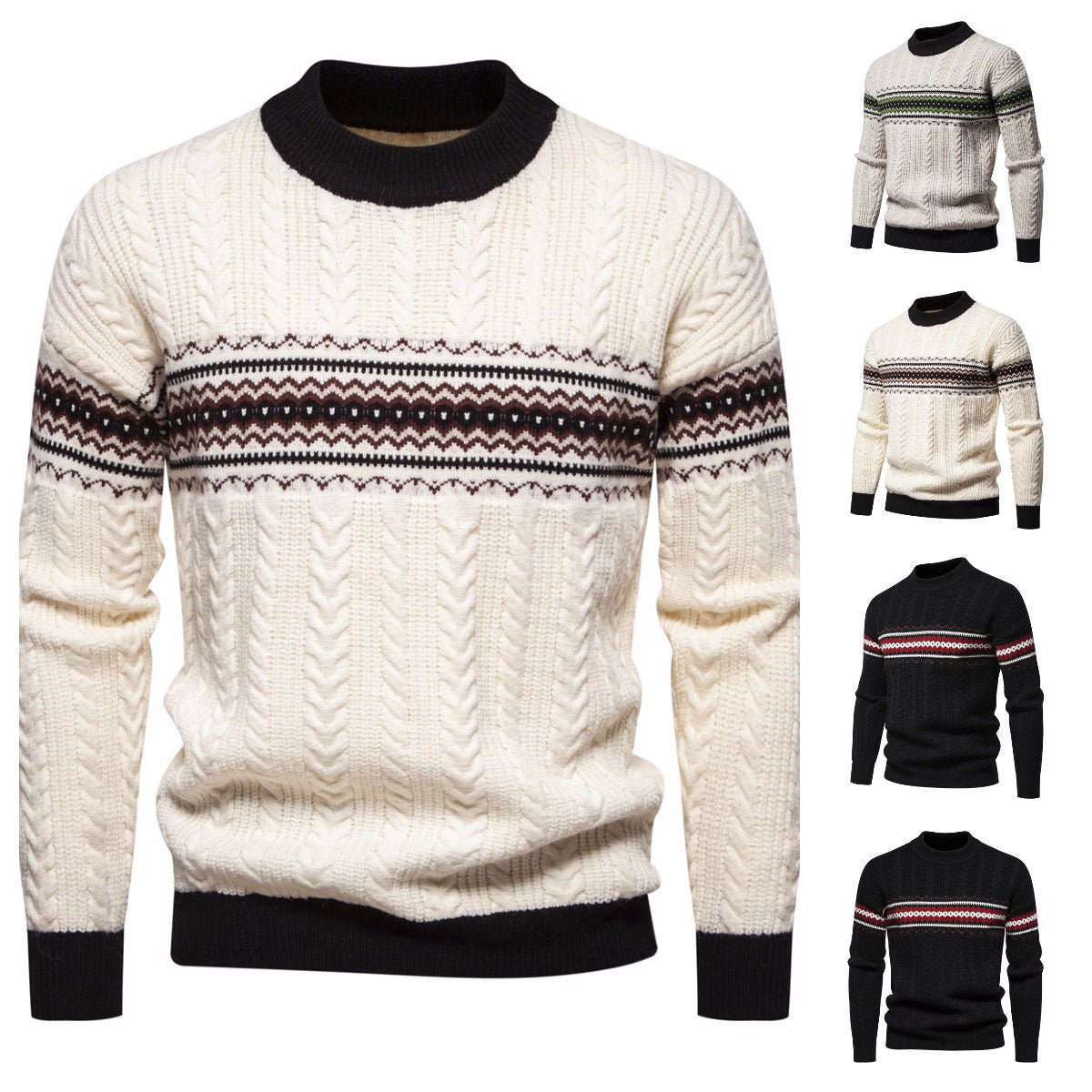 Men's Round Neck Pullover Print Casual Sweater - PratSN