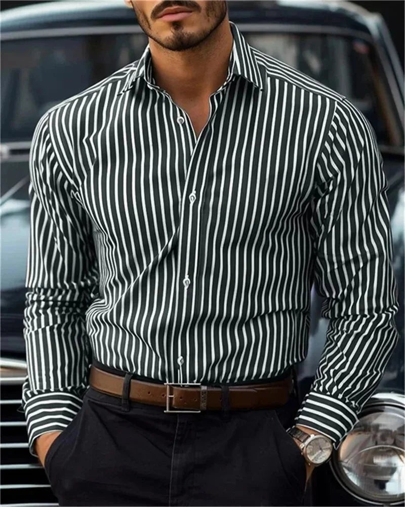 Men's Shirt Button Shirt Casual Shirt Black Red Blue Long Sleeve Striped Lapel Daily Vacation Wear Fashion Casual Tops Shirt - PratSN