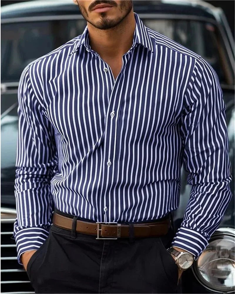 Men's Shirt Button Shirt Casual Shirt Black Red Blue Long Sleeve Striped Lapel Daily Vacation Wear Fashion Casual Tops Shirt - PratSN