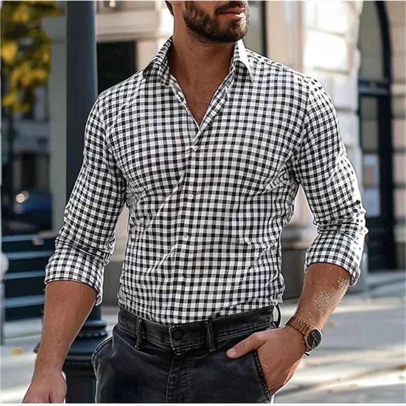 Men's Shirt Button Shirt Casual Shirt Black Red Blue Long Sleeve Striped Lapel Daily Vacation Wear Fashion Casual Tops Shirt - PratSN