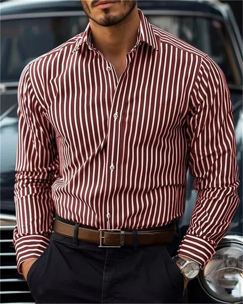 Men's Shirt Button Shirt Casual Shirt Black Red Blue Long Sleeve Striped Lapel Daily Vacation Wear Fashion Casual Tops Shirt - PratSN