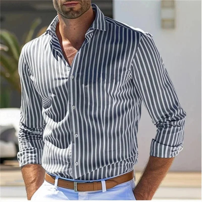 Men's Shirt Button Shirt Casual Shirt Black Red Blue Long Sleeve Striped Lapel Daily Vacation Wear Fashion Casual Tops Shirt - PratSN