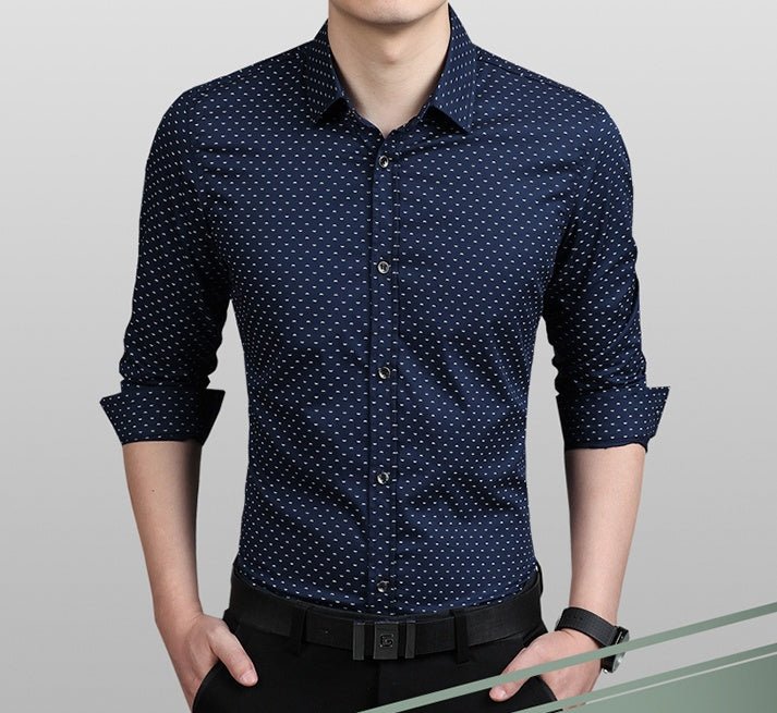 Men's Shirt Long - Sleeves Polka Dot Printing Shirts Slim Shirt - PratSN